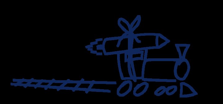 Odręczoe narysowana lokomotywa z dowązaną do niej rakietą